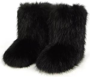Женские ботинки из искусственного меха, пушистые короткие зимние ботинки до середины икры, теплые, удобные, для улицы, на плоской подошве Eileen UU, Black