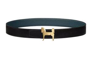 HERMES Ремень Panache Ostrich Leather мужской черный 32 см