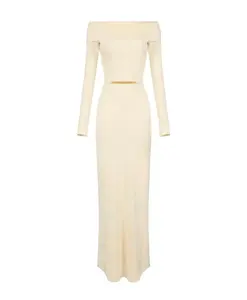 Платье из синели с поясом для красной дорожки Elisabetta Franchi, бежевый