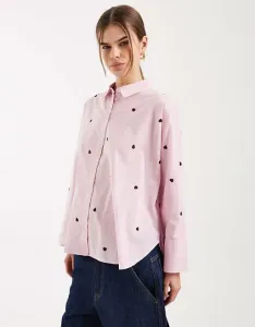 Розовая рубашка свободного кроя с вышивкой в ??виде сердца ONLY