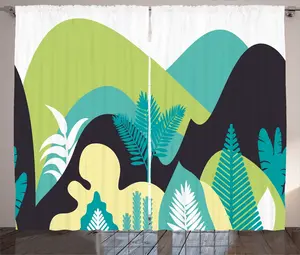 Шторы ABAKUHAUS "Деревенский пейзаж", Холмы с экзотическими деревьями, универсальные ленточные шторы для гостиной с петлями и крючками, 280 x 225 см, белые и разноцветные Abakuhaus