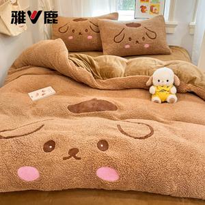 Yalu Комплект постельного белья 1,5-спальный, 4 предмета, простыня, пододеяльник 200х230 см, флис, термосберегающий, теплый, цвет кофе Goodnight Dog