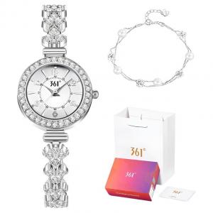 361° Часы женские с кварцевым механизмом на металлическом ремешке, серебристый циферблат