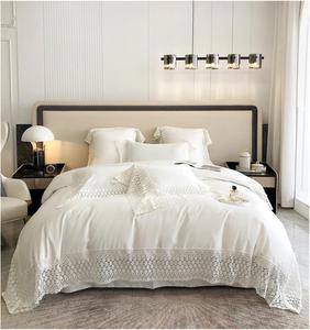 YUSIWOAL Комплект постельного белья романтичный с кружевом кремово-белого цвета из египетского хлопка Pink