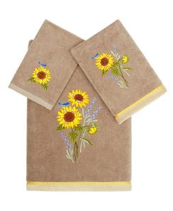 Набор из 3 банных полотенец из турецкого хлопка «Гирасол» с декоративной отделкой Linum Home, цвет cocoa