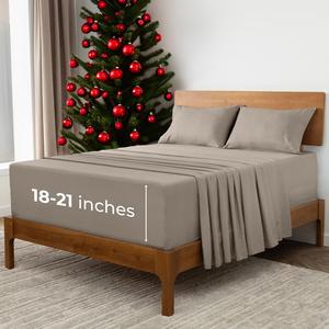 Mellanni Комплект постельного белья Queen (4 предмета), ультрамягкий, охлаждающий, устойчивый к смятию, выцветанию и пятнам, бежевый