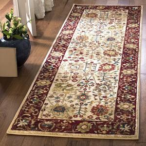 Ковер-дорожка SAFAVIEH, 77 x 366 см, Kashan Collection, Ivory & Red, традиционный восточный дизайн, не линяет и прост в уходе, идеален для помещений с высокой проходимостью: гостиная, спальня, столовая (KSN303D-212)