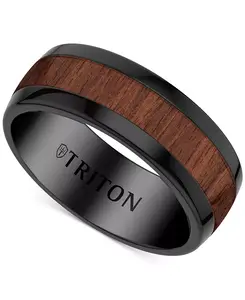 Кольцо с деревянной вставкой из черного карбида вольфрама Triton, brown