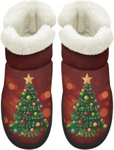 Женские зимние ботинки KEIAHUAN с утеплителем из меха, удобные уличные туфли на плоской подошве с пушистым воротником, Christmas Tree