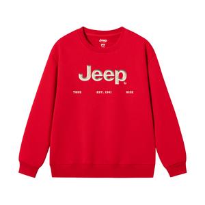 Детская толстовка с круглым вырезом утолщенная Jeep, new year красный fleece-lined