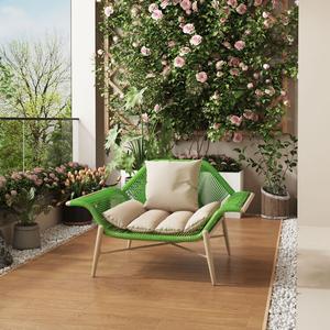 Yu Senyi Кресло-шезлонг из ротанга для балкона, оливковый зеленый, усиленное
