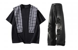 Повседневный спортивный свитер Unisex с круглой горловиной Moderate X1617, черный mock two-piece short-sleeved+черный ripped jeans