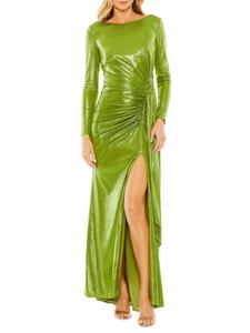 Металлическое платье с рюшами Mac Duggal, цвет Apple Green