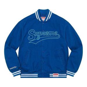 Куртка x mitchell & ness doughboy twill varsity jacket 'blue white' Supreme, синий