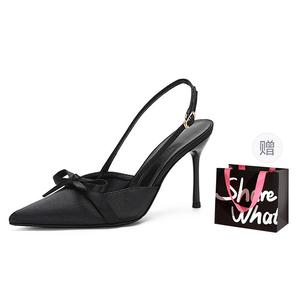 BIGTREE Тонкие каблуки на шпильке 9 см женские - черные + сумка для покупок, цвет Black+Shopping Bag