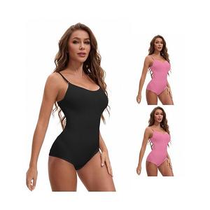 3 упаковки женского бесшовного боди без рукавов с V-образным вырезом для контроля живота Inspire Chic, Pink Black