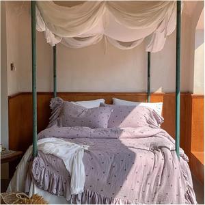 YIZUFU Комплект постельного белья из натуральной мятой хлопковой ткани лавандового цвета с широкой каймой