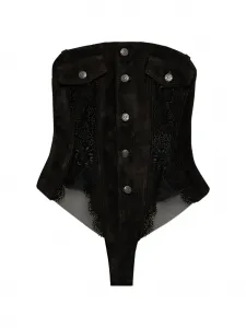 Кожаное боди Dsquared2, черный