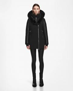 ЖЕНСКАЯ ОБЛЕГАЮЩАЯ ПАРКА СРЕДНЕЙ ДЛИНЫ AURELLE С РУКАВАМИ ИЗ ВЕГАН-КОЖИ Rudsak, черный