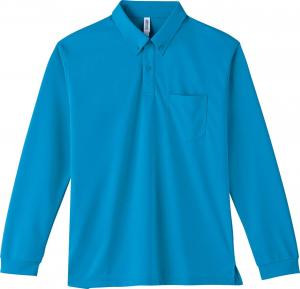 Мужская рубашка-поло с длинным рукавом Glimmer 00314-ABL, с карманом, материал DRY, застежка на пуговицы спереди, плотность ткани 4,4 унции, бирюзовый