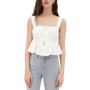 Женский кружевной топ-ками с кулиской, укороченный Clearflower, White