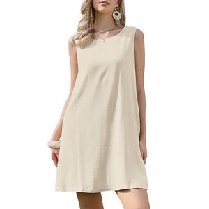 Безрукавное льняное платье для женщин с карманами Inspire Chic, Beige