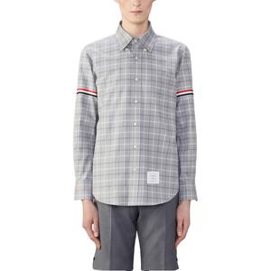 Рубашка из хлопка в клетку tattersall THOM BROWNE, серый