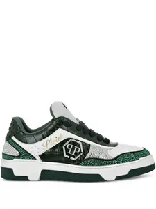 Кроссовки с тиснением под крокодила и кристаллами Philipp Plein, зеленый