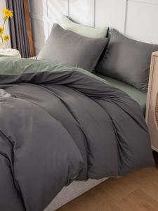 MIDO HOUSE Комплект постельного белья 4 предмета, простыня на резинке 1.5м, пододеяльник 180x220 см, темно-серый матча