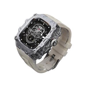 Akkerds Часы Apple Alloy Case Material Ultra2/1 Generation, Silver case, transparent middle frame, white fluoroelastomer single-hand buckle strap