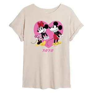 Футболка xoxo oversize с Микки и Минни Маус для юниоров Disney, бежевый
