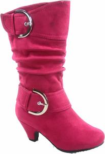 FZ Auto-9ks Детская мода для девочек Милейшие ботинки с круглым носком и пряжкой, боковой молнией и низким каблуком Generic, Fuchsia Sv