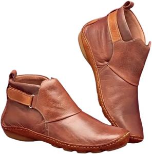 Женские модные ботильоны на низком каблуке с регулируемыми ремешками, боковыми молниями, толстыми подошвами, круглым носком и удобные ботинки на все сезоны HCHCTRY, Dark Brown