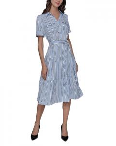 Полосатое платье-рубашка с поясом KARL LAGERFELD PARIS, синий