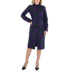 Burberry Длинный рукав Клетчатая Шерстяная Сорочковая платье, Deep Royal Ip Check