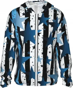 Мужская толстовка с защитой от солнца UPF 50+, длинный рукав, синяя с черно-белыми полосками и звездами FZQVSLCM