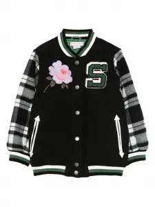 Куртка-бомбер с вышитыми розами Stella McCartney Kids, черный