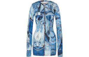 Длинное платье с длинными рукавами синее MOSCHINO