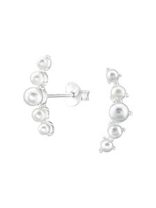 Alexander York Серьги-гвоздики, ряд жемчуга в оправе из серебра 925 пробы, комплект из 2 штук