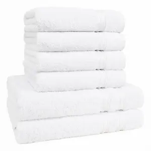 Набор полотенец 6 предметов, 100% хлопок, мягкие и хорошо впитывающие Набор из 6 махровых полотенец с бордюром, однотонные, мягкие Hammetex, белый