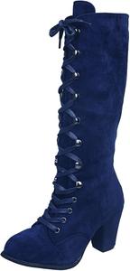 Ботинки из искусственной замши средней высоты для женщин, повседневные на шнуровке, с массивными высокими каблуками, ботильоны с массивным каблуком, средневековый винтаж, готические, стимпанк, для костюма на Хэллоуин, ведьминская обувь Toumov, Blue