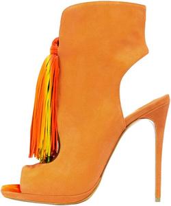 Женские сандалии FSJ с открытым носком, ремешком на пятке, высокие каблуки, бахрома на ботильонах, стильные шпильки с кисточками, обувь для летних нарядов, размеры US 4-15, Orange-Multi