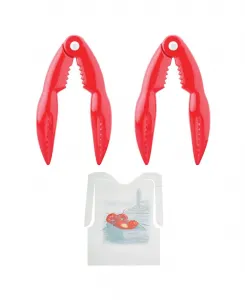 Набор инструментов для ловли лобстеров и одноразовых нагрудников для морепродуктов большого размера, включает 2 инструмента и 12 нагрудников Maine Man Seafood, красный