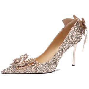 Женские туфли на тонком каблуке и высоком каблуке Zubumei, Champagne Gold