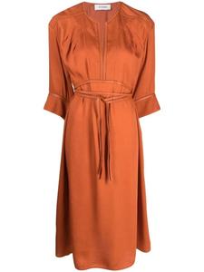 Yves Salomon платье миди с поясом, оранжевый
