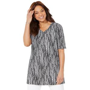 Женская туника больших размеров с короткими рукавами и v-образным вырезом Catherines легкого кроя, цвет Black Foliage