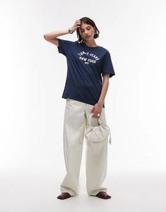 Свободная футболка Tommy Jeans с логотипом университета, темно-синего цвета