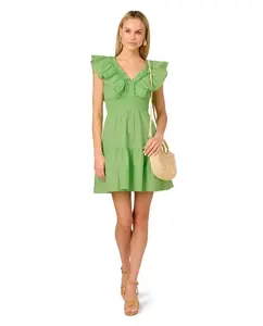 Короткое платье с воланами и v-образным вырезом Adrianna Papell, зеленый