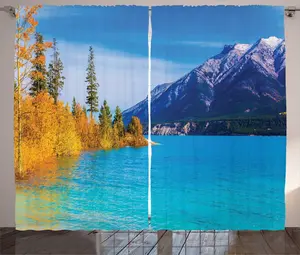 Шторы ABAKUHAUS Rustic Aspen, горы озера Абрахам, универсальные ленточные шторы для гостиной с петлями и крючками, 280 x 225 см, цвет лазурно-голубой бархатцы Abakuhaus