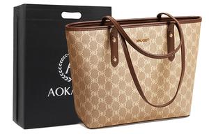 Сумка-шопер из ПВХ, мамина сумка, сумка для комьютинга, сумка через плечо, женская сумка большого размера AOKANG кофейно-коричневый/кремово-абрикосовый